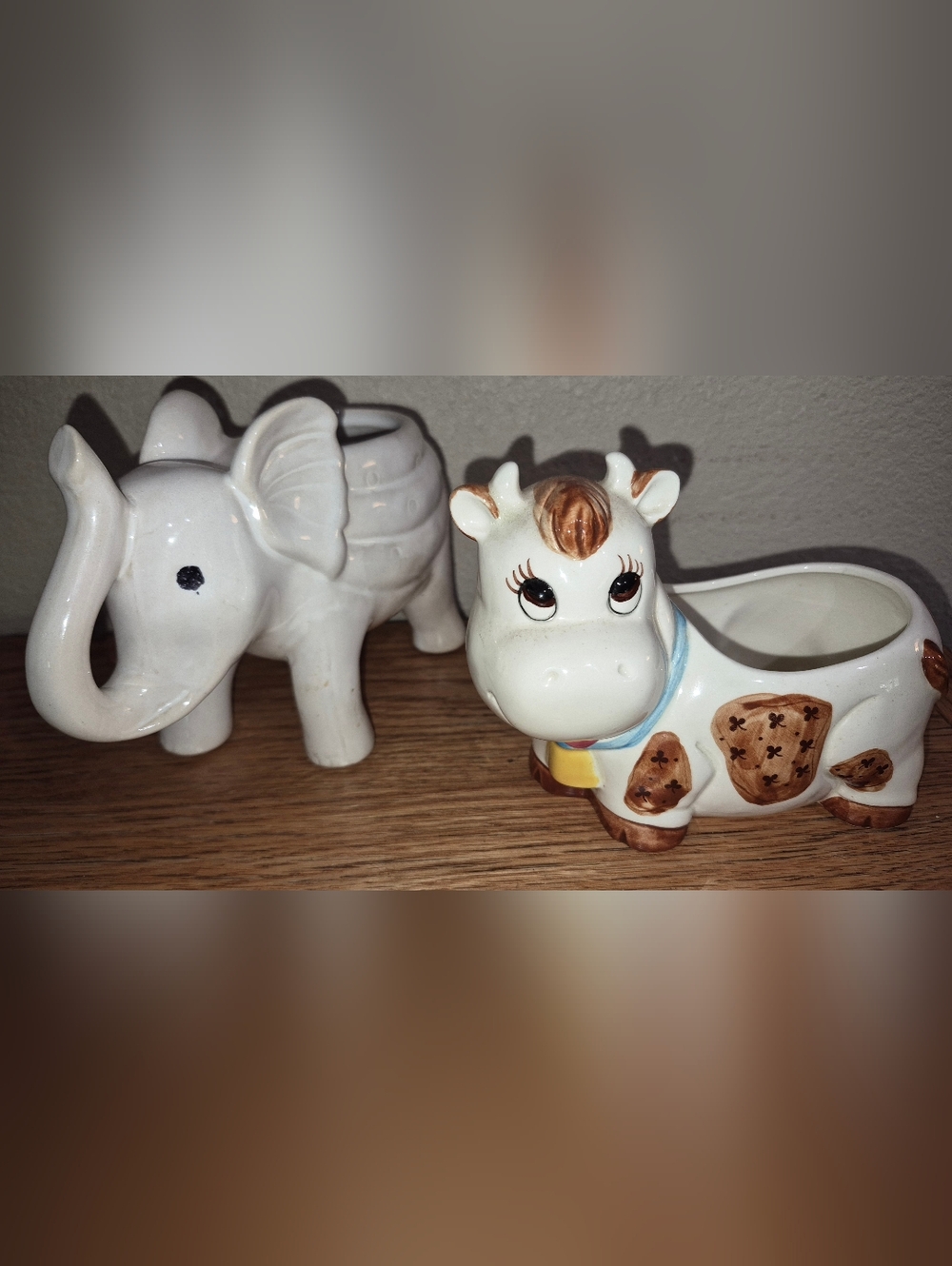 Lot Of 2 Vintage Planters, Elephant & Cow